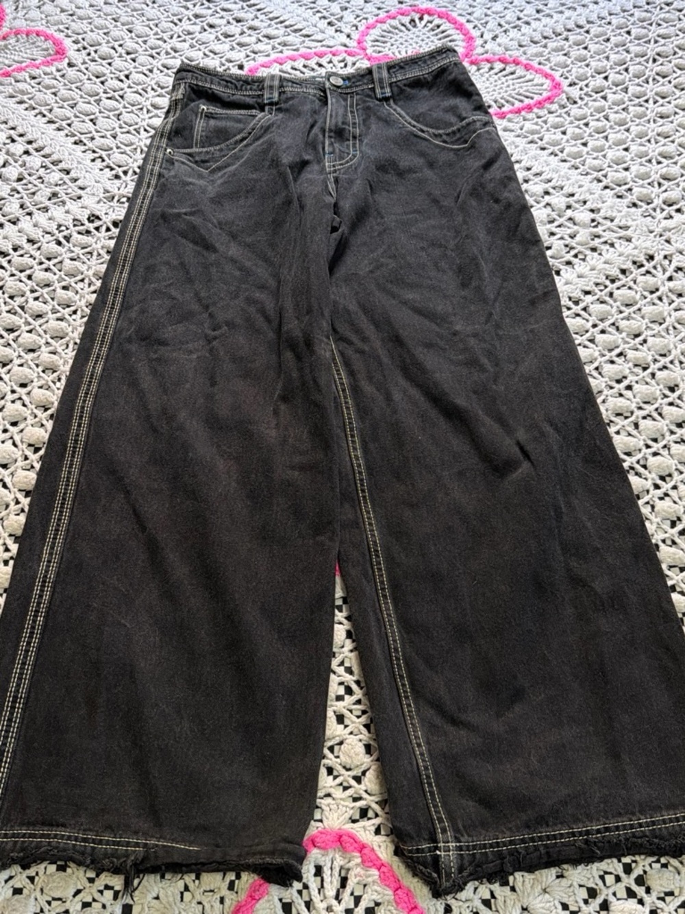ALAB Wide Leg Black Denim Jeans with Contrast Stitching